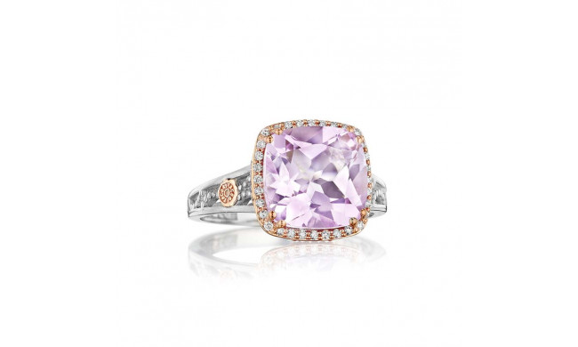 Tacori Sterling Silver & 18k Rose Gold Crescent Crown Diamond and Gemstone Men's Ring - SR226P13