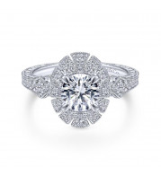 Gabriel & Co. 14k White Gold Art Deco Halo Engagement Ring - ER14445R4W44JJ