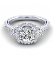 Gabriel & Co. 14k White Gold Victorian 3 Stone Halo Engagement Ring - ER12785W44JJ