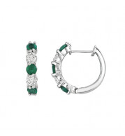 Jewelmi Custom 14k White Gold Emerald Diamond Hoop Earrings
