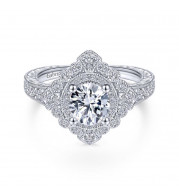 Gabriel & Co. 14k White Gold Art Deco Halo Engagement Ring - ER14490R4W44JJ