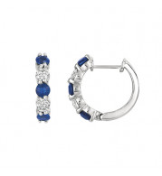Jewelmi Custom 14k White Gold Sapphire Diamond Hoop Earrings