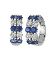 Jewelmi Custom 14k White Gold Sapphire Diamond Hoop Earrings