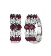 Jewelmi Custom 14k White Gold Ruby Diamond Hoop Earrings