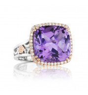 Tacori Sterling Silver & 18k Rose Gold Crescent Crown Gemstone Men's Ring - SR100P01