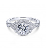 Gabriel & Co. 14k White Gold Art Deco Halo Engagement Ring - ER14430R4W44JJ
