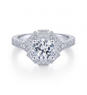 Gabriel & Co. 14k White Gold Art Deco Halo Engagement Ring - ER14444R4W44JJ