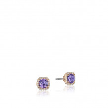 Tacori Sterling Silver and 18k Rose Gold Crescent Crown Gemstone Stud Earring - SE244P01
