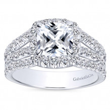 Gabriel & Co 14k White Gold Cushion Cut Halo Engagement Ring