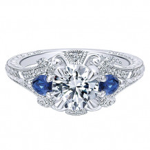 Gabriel & Co. 14k White Gold Victorian 3 Stone Diamond & Gemstone Engagement Ring - ER12582R4W44SA