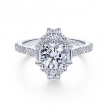 Gabriel & Co. 14k White Gold Art Deco Halo Engagement Ring - ER14508R4W44JJ