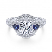 Gabriel & Co. 14k White Gold Art Deco 3 Stone Diamond & Gemstone Halo Engagement Ring - ER14484R4W44SA