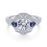 Gabriel & Co. 14k White Gold Art Deco 3 Stone Diamond & Gemstone Halo Engagement Ring - ER14484R4W44SA photo