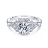 Gabriel & Co. 14k White Gold Art Deco Halo Engagement Ring - ER14430R4W44JJ photo